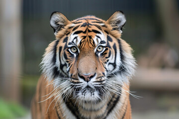 Fototapeta premium Close-up of a majestic tiger with striking orange and black fur, exuding power and grace.
