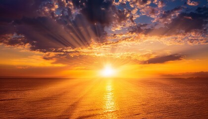 bright gold red golden orange yellow sunset background colorful evening sky with clouds sun sunlight rays sunbeams