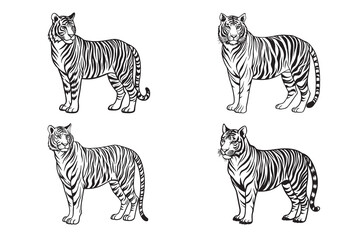 Isolated cartoon tiger silhouette vector illustration with a striking black and white striped pattern