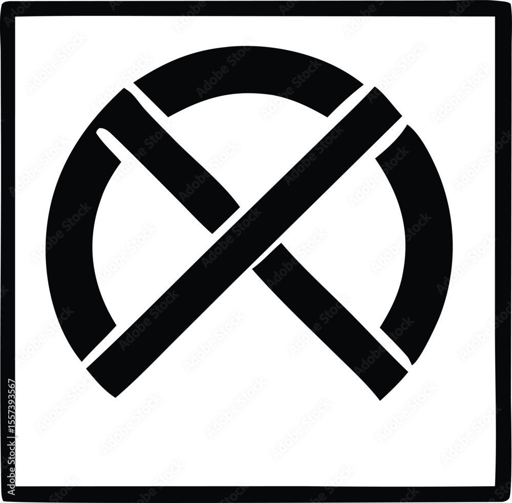 Poster a black and white abstract symbol featuring a segmented circle intersected by two diagonal bars with