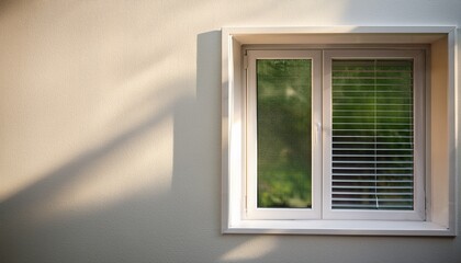 a light colored wall with an opening for ventilation against the background of a window with space to copy high quality photo