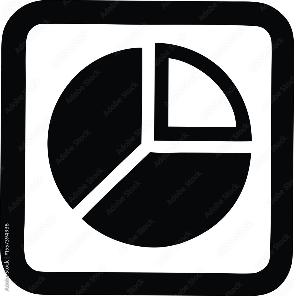 Poster simple black and white icon representing a pie chart divided into three sections within a rounded sq