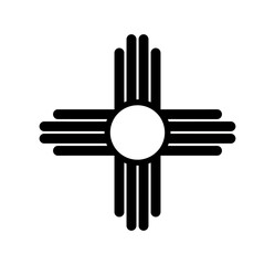 Zia symbol isolated. Ancient native Americans silhouette sign, icon, badge, mockup. Logo of New Mexico state.
