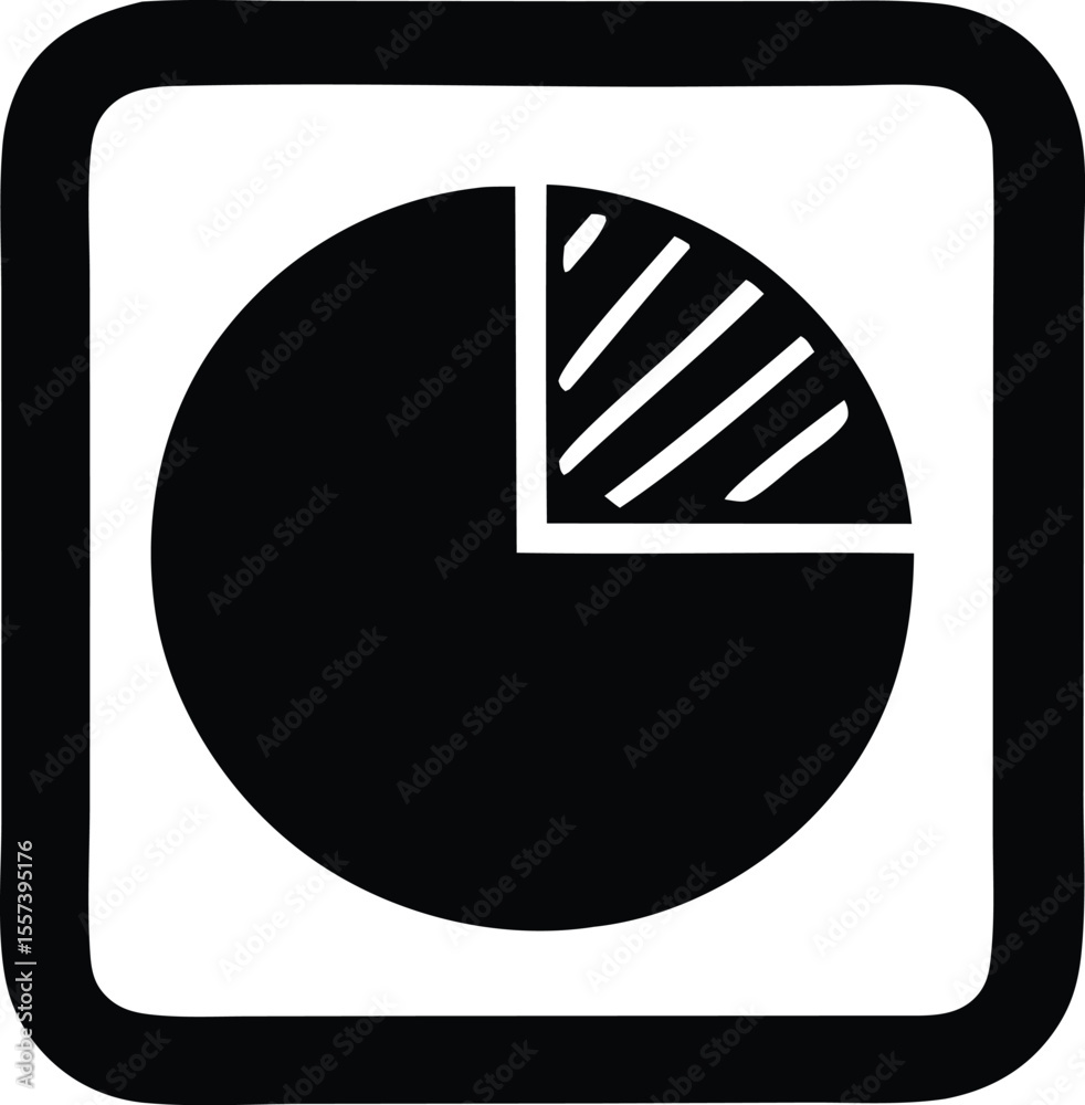 Poster a simple bold black and white icon depicting a pie chart with one segment shaded with diagonal lines