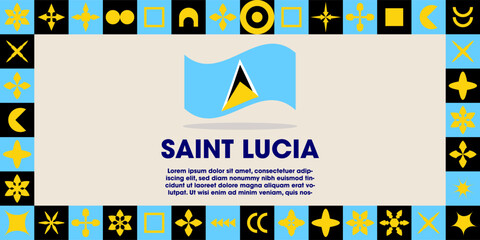 Saint Lucia Flag Design banner with cultural design. Independence day design for Saint Lucia celebration. Modern neo geometric retro design with flag, showcasing national pride and heritage.