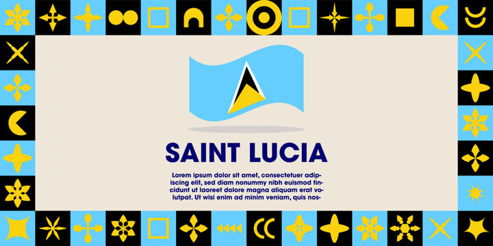Saint Lucia Flag Design banner with cultural design. Independence day design for Saint Lucia celebration. Modern neo geometric retro design with flag, showcasing national pride and heritage.