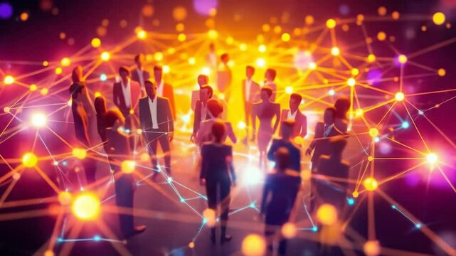 interconnected business relationships. Professionals connected through digital networks. Dynamic 3D rendering, strategic teamwork collaboration. 4k video