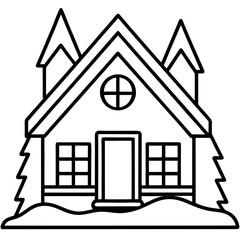 Winter Cabin Minimalist Line Art