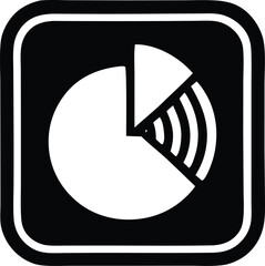 Simple black and white icon representing a pie chart with a segment displaying radiating waves enclosed in a rounded square