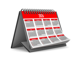 2026 year calendar on white background. Isolated 3D illustration