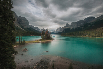 Spirit Island reflection in Maligne Lake, Jasper national park, Canada