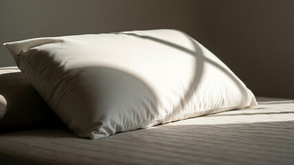 Fototapeta premium A blank white pillow in cozy setup for bedding or textile branding mockups