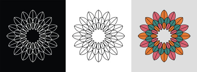 Mandala with layered tulip petals and bright geometric fills for vibrant floral decor.