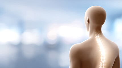 Wooden mannequin back showing scoliosis spine curvature. Back pain concept, spinal problem, unhealthy posture. Model with unhealthy curved spine, healthcare issue, medical background.