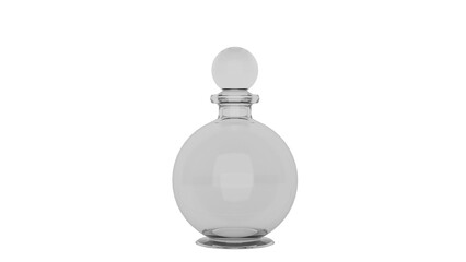 3D Render a clear glass bottle with a white lid