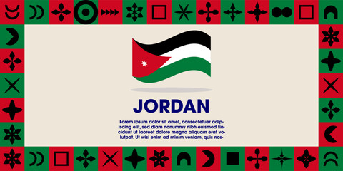 Jordan Flag Design banner with cultural design. Independence day design for Jordan celebration. Modern neo geometric retro design with flag, showcasing national pride and heritage.