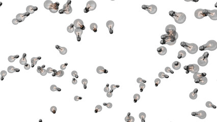 3D Render a lot of light bulbs are flying in the air