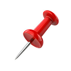 A single glossy red pushpin with a sharp metal point isolated on a black background
