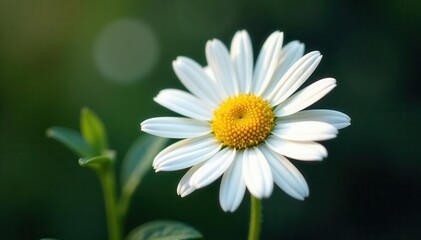 Close-up of single white chamomile flower, fine detail visible , aromatherapy, organic
