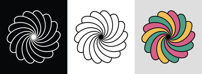 Peaceful petal spiral mandala with balanced lines and vivid colors for serene decor.