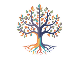 Tree of life logo concept or Tree and roots with leaves colorful look beautiful and refreshing. Tree and roots LOGO style.