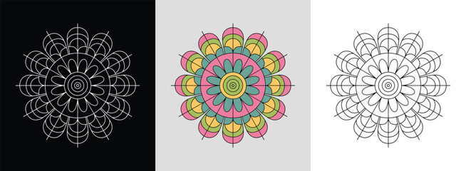 Simple spiral mandala with swirling lines and bright cosmic accents for vibrant decor.