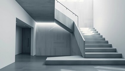 Fototapeta premium Modern concrete staircase in minimalist interior , hallway, up