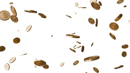 3D Render a lot of coins falling down into the air
