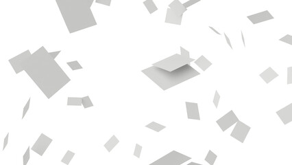3D Render a bunch of white papers flying in the air