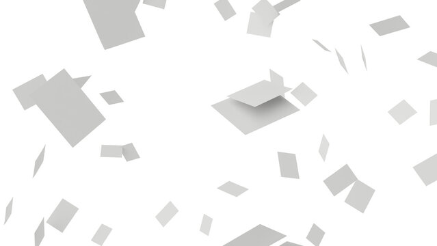 3D Render a bunch of white papers flying in the air