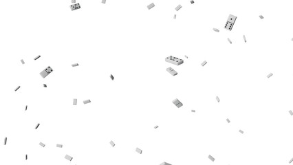 3D Render a bunch of dice pieces flying through the air