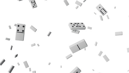 3D Render a lot of dominos falling down on a white surface