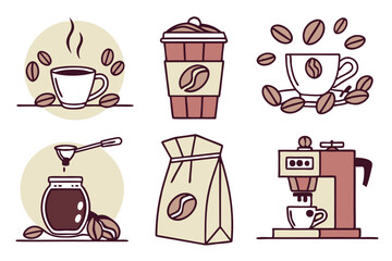 Modern Coffee Shop Icon Set Vector Graphics for Cafe and Beverage Designs