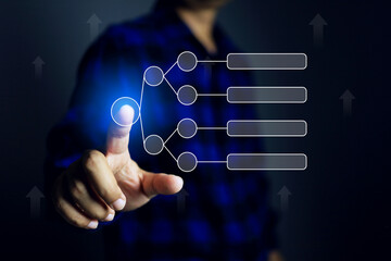 Link concept with businessman pointing link on virtual screen to access business network or stakeholders