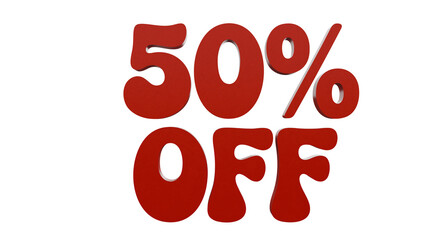3D Render a red 50 % off sign on a white background