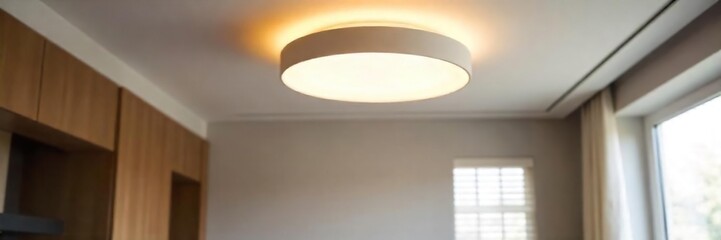 Sleek Modern Ceiling Light Fixture Illuminates Bright Airy Room, Creating a Sophisticated Ambiance Perfect for Interior Design Inspiration and Home Improvement Projects.