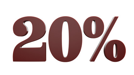 3D Render a red twenty percent sign with a white background
