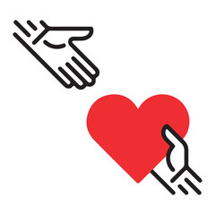 Icon of hands exchanging a heart symbolizing love, charity, and compassionate giving
