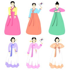Illustration of a Korean woman in a beautiful national costume