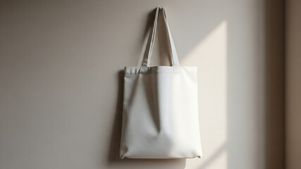 A plain tote bag on the wall, perfect for branding and logo showcase