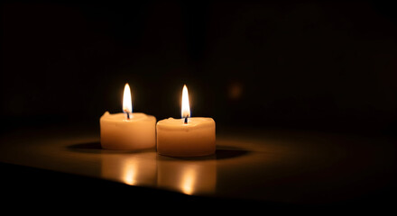 Two burning candles in dark background