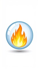 Fire Flame Icon with Energy Symbol, and Glass Orb.