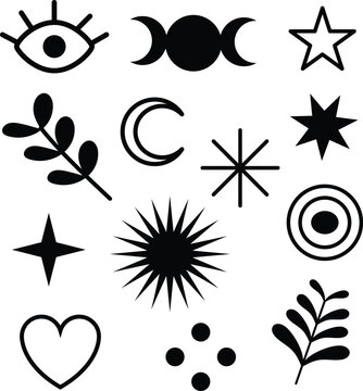 Vectir illustration graphic motif icon mystery manifestation astrological spiritual witch style black and white