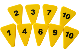 Yellow Triangle Number Markers A Set of Ten isolated on transparent background
