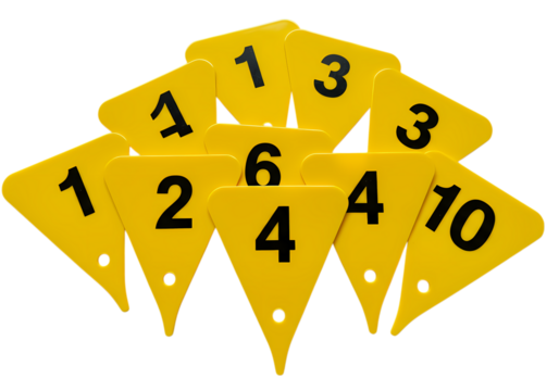 Yellow Numbered Triangular Markers isolated on transparent background