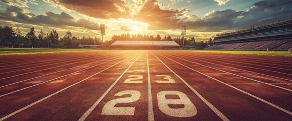 Empty running track at sunset