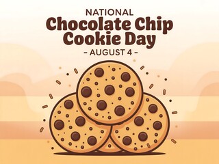 Illustration for national chocolate chip cookie day with three stacked cookies