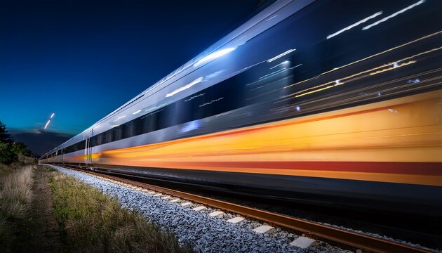 speed of the train a modern high speed train races along a track at night streaks of light create a dynamic effect a symbol of progress and velocity a cutting edge look into the future