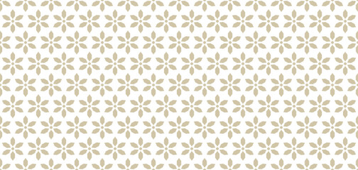 Luxury vector floral seamless pattern. Abstract golden geometric ornamental texture with small flower silhouettes, stars. Gold ornament in oriental style. Islamic art background. Repeated geo design