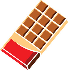 Stylized chocolate bar with red wrapper